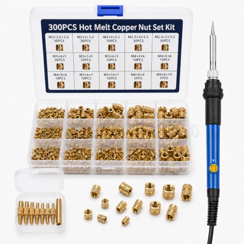310 Stk Gewindeeinsatz Lötspitzen Set für 3D Drucker M2 M2,5 M3 M4 M5 M6 M8, Gewindeeinsätze Set mit 7 stk Lötspitzen & Adapter & Einstellbarer Temperatur Lötkolbenür für 3D-Druck, PLA, PETG und ABS