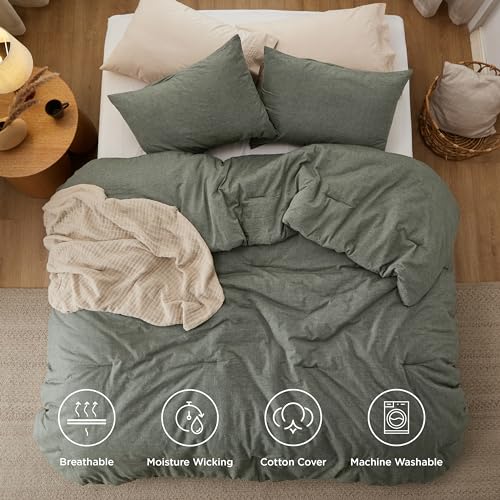 Bedsure-Comforter-Set-Queen-Size-Grayish-Olive-Green-Cotton-Fabric-with-Microfiber-Inner-Fill-Queen-Comforter-Set-for-All-Seasons-3-Pieces-1-Comforter-90x90-and-2-Pillow-Cases-20x26