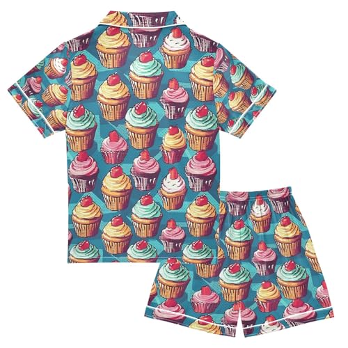 senya Cupcake Satin Summer Pajama Sets Silk Short Sleeve Button Down Sleepwear2