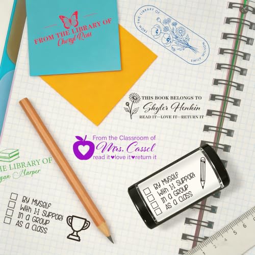 Custom Stamp - Personalized Self-Inking Stamp for Office, Teacher, Address & Business Label Stamper - 5 Sizes - 5 Ink Color Options - Up to 5 Lines of Customized Text (Library) - Image 2