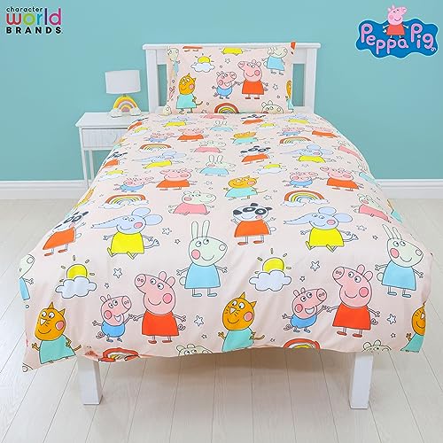 Character World Peppa Pig and Friends Official Single Bed Duvet Cover Set | Colourful Playful Design Reversible 2 Sided Bedding Including Matching Pillow Case
