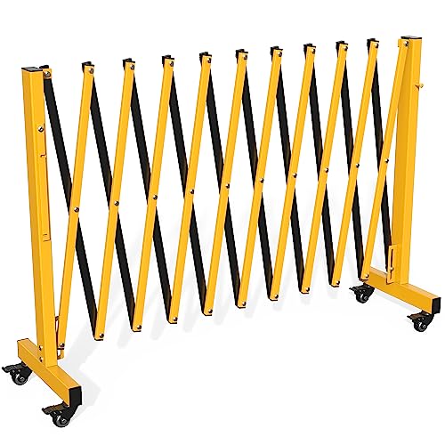 YITAHOME Industrial Expandable Metal Barricade Gate Outdoor, 11FT Folding Security Gate, Expandable Mobile Barricade, Expandable Safety Barricade with Wheels