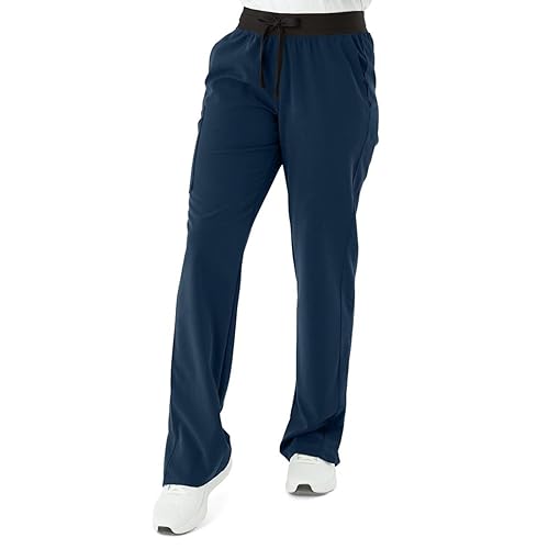 Miniatura 7 de Varick - Pantalón médico de tiro medio para mujer, pierna recta, seis bolsillos, color azul marino, talla XS