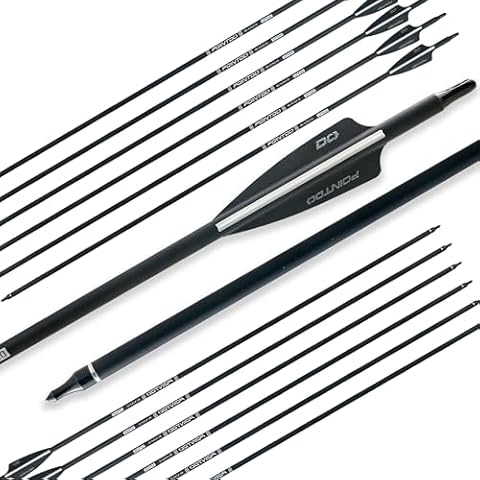 Pointdo 28"/30"/32inch Carbon Arrow Practice Hunting Arrows with Removable Tips for Compound & Recurve Bow(Pack of 12) (2Black&White, 28inch) Cover