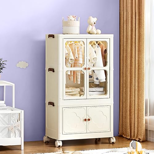 Image of ALOXE Plastic Wardrobe | Foldable Cupboard for Clothes & Bedroom Storage | Stackable Almirah with Wheels for Home & Kids | 1 Layer