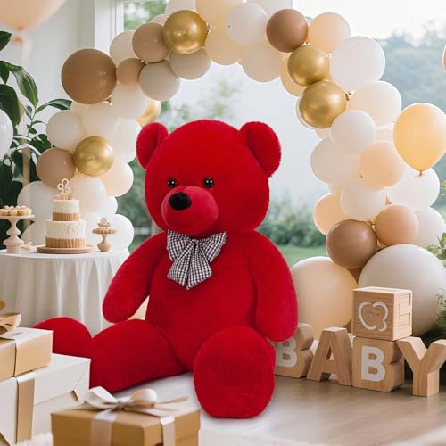 Image of MaoGoLan Giant Teddy Bear Stuffed Animal,47 Inch Red Plush Gift | Soft 4 feet red teddy bear for hugs, room decor, Christmas, Valentine's Day, birthdays, and anniversaries.