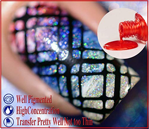 PrettyDiva Nail Stamping Polish - 4 Bottles Nail Art Lacquer Polish Green Red Black White Nail Plate Polish Varnish and Free Fast Drying Top Coat for Manicure Printing - Thumbnail 3