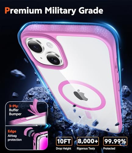 Image of FNTCASE for iPhone 14 Plus Case: Clear Magnetic Phone Cases Compatible with Magsafe Slim Anti Yellowing Military Grade Drop Protection Rugged Protective Transparent Cell Phone Cover (B-Pink)