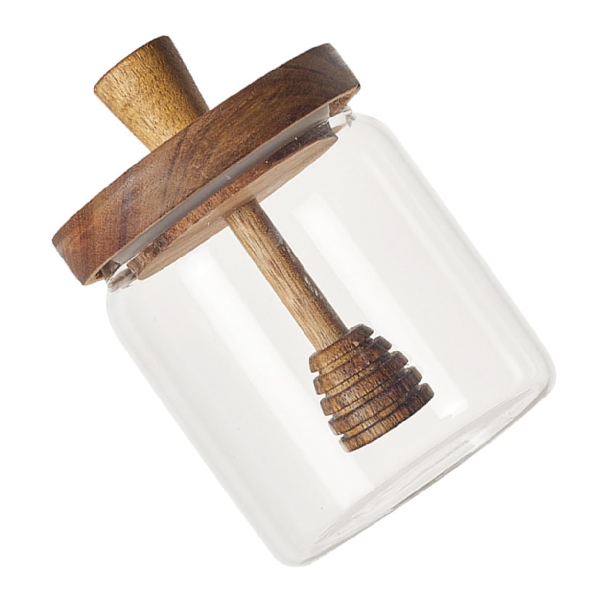 Hohopeti Honigglas mit Holz Dipper Transparenter Honigbehälter Luftdicht Aufbewahrung von Sirup für Küche und Tisch