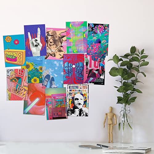 Image of Fardes Indie Room Decor for Bedroom Aesthetic, Indie Wall Collage Kit Aesthetic Pictures for Trippy Room Decor, 50pcs Grunge and Funky Decor Prints