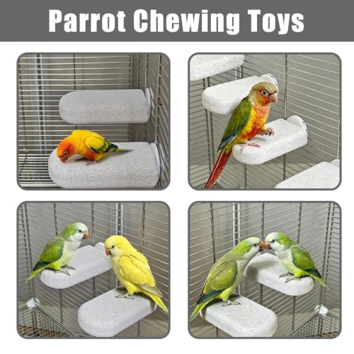 Image of 4PCS Bird Beak Grinding Stone,Parrot Perch Stands,Parakeets Platform Chewing Toys Calcium Pumice Lava Foot Claws Trimmer Climbing Ledge for Cockatiel Budgie Conure Lovebird(L,Grey)