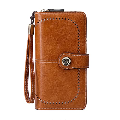 Image of Women Leather Wallet Crossbody Shoulder Bag with Double Zipper and Mobile Phone Purse with Shoulder Strap