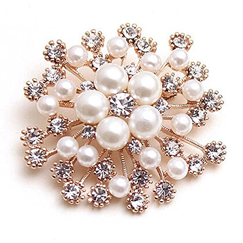 enjoyingtoday Fashion New Crystal Pearl Brooch Lapel Pines Women Wedding Dress Hijab Pins Jewelry Rhinestone Large Brooches (Gold)