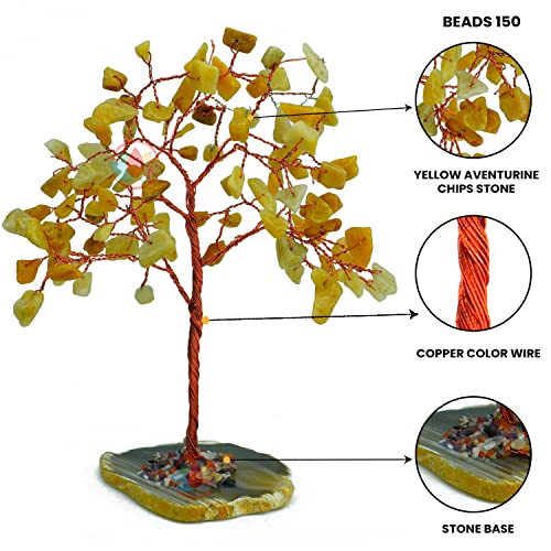 Image of REMEDYWALA Charged Energized Yellow Aventurine Crystal Tree with Agate Slice Base for Reiki Healing Yellow Aventurine Stones Crystal Tree 100 Beads
