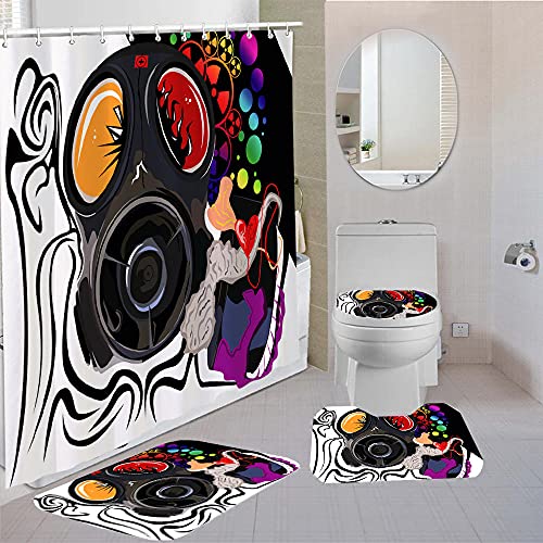 ZDDWLDL Wasserdichtes Duschvorhangset mit Badematten-Set rutschfest, Schimmelig, Antibakteriell und Wasserdicht, für…