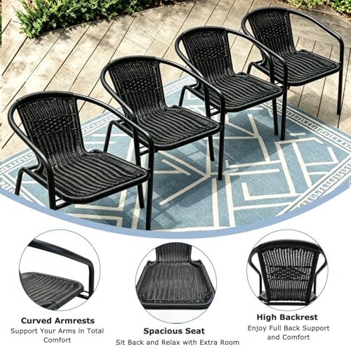Image of 4 Stackable Wicker Patio Chairs, Weather-Resistant Outdoor Seating, Ideal for Balcony Porch Lawn & Small Patio Furniture Set Decor, Black
