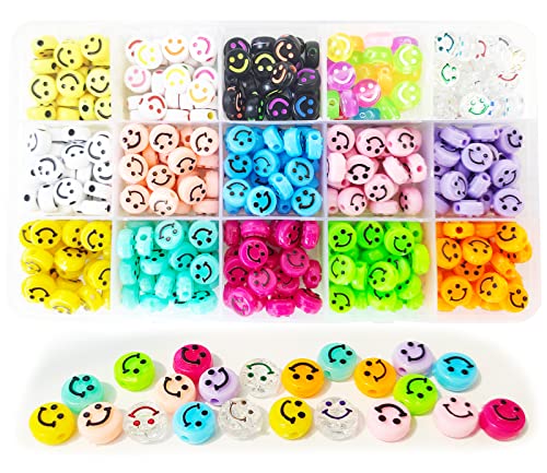 375pcs Smile Face Beads 10mm(0.39in) Colorful Smile Beads for Jewelry Making Bracelets DIY Craft Supplies 15 Styles