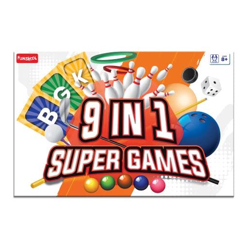Funskool Super 9 in 1, Strategy Game, Board Game for kids, Adults, Families, Educational, Fun, 2 to 4 Players, Family Fun, Activity Toy for Childrens, Gift Set for Kid, Ages 6+ Years