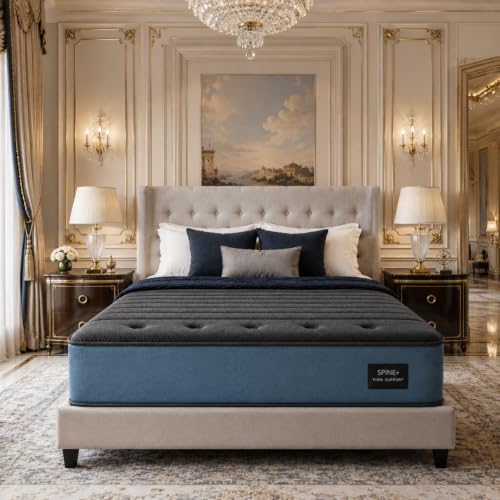 Orth0Posturegenic Extra Firm King Size Mattress 14 Inch, Cooling Hybrid Mattress with Back & Lumbar Support, Pressure Relief for Back Pain, Fiberglass-Free, 365-Night Trial, for Heavy People