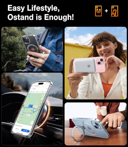 Image of TORRAS Ultra Magnetic Ostand for iPhone 13 / iPhone 14 Case [Fit for MagSafe] [Sturdy Stand & Ring Holder] Military-Grade Shockproof Anti-Scratch Slim Protective Kickstand Phone Case, Crystal Clear