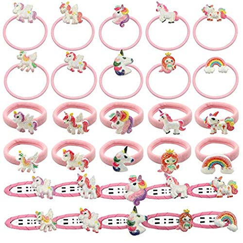 Aivivo Unicorn Party Gift Elastic Hair Tie Rubber Band Glitter Unicorn Nylon Hair Bands Unicorn Bobby Pin Hair Accessories hair band(30pcs)