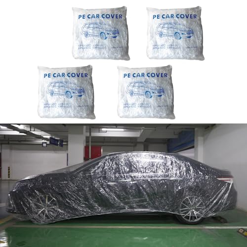 Image of 4 Pcs Disposable Car Covers,Universal Clear Plastic Car Cover,Waterproof Dustproof Car Cover for SUV, Sedan with Elastic Band for Rain Weather (12.5ft x 21.7ft)