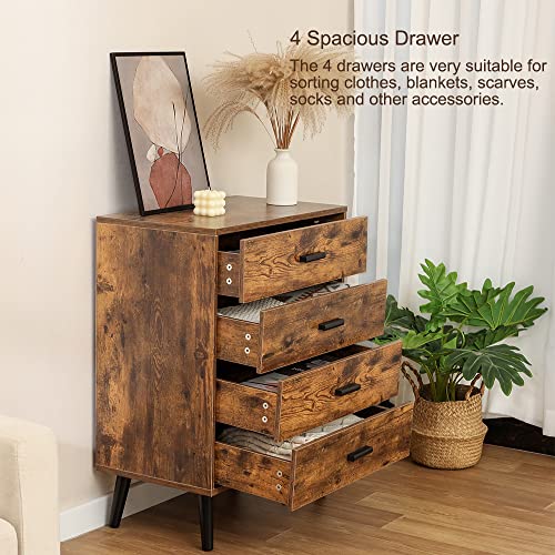 Iwell Chest Of Drawers, Mid Century Modern Storage Cabinet With 4 Drawer Dresser For Bedroom, Living Room, Closet, Rustic Brown #TOP3