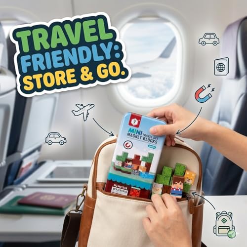 Image of Happy Hues 38Pcs Mini Magnetic Blocks Travel Set - Pixelated Building Cube Magnets with Storage Tin - STEM Educational Toy, Screen-Free Road Trip Travel Toy for Kids Boys Girls Ages 3+