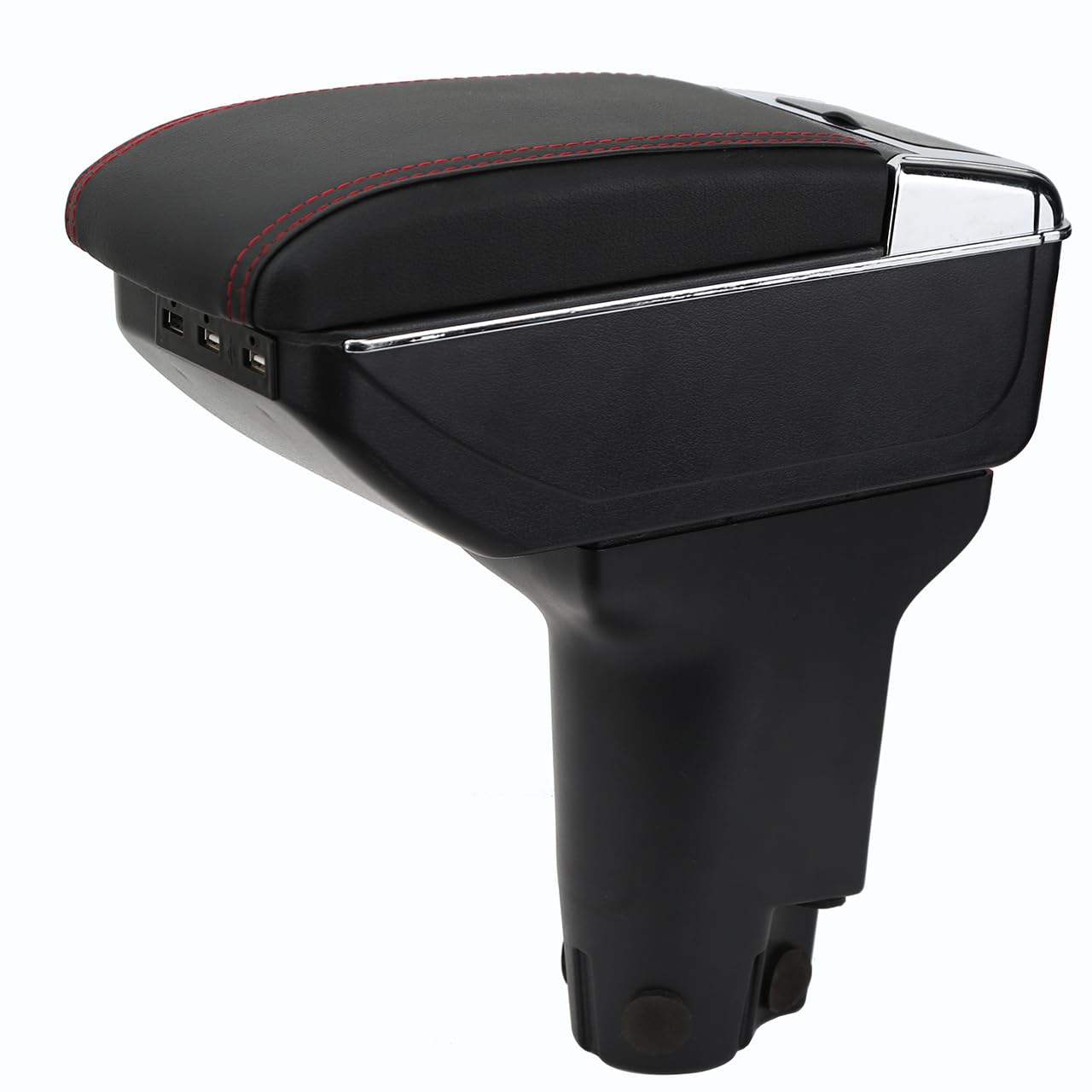 Armlehne kompatibel mit Fiat 500 Mittelkonsole Aufbewahrungsbox Drehbar Mit Getränkehalter Doppelschicht Nachrüstteile | mit Getränkehalter,6 USB+1 USB-C,Doppelstauraum,Verschiebbare Armauflage Mittelkonsole,PU-Leder,Schwarz mit Roter Naht