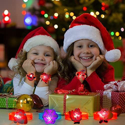 VEYLIN Christmas Party Bag Fillers, 12 Pack Light Up Christmas Toys Bracelet LED Christmas Toys Wristband Glow in the Dark for Christmas Party