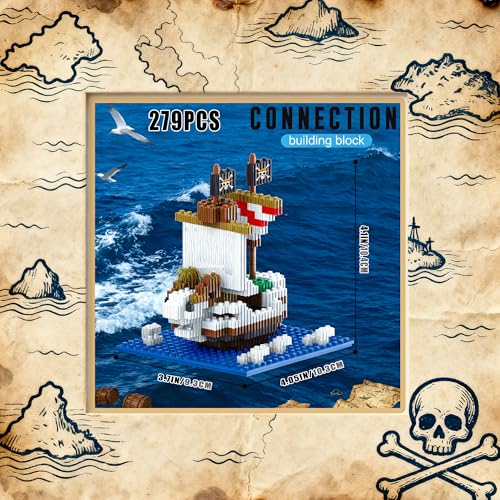 Image of 5 Mini Pirate Ship Building Blocks, Japanese Top Pirate Ship Straw Hat Crew Going Merry - Thousand Sunny - Polar Driver - Snake Princess, Play Adventure Piece One Gift for Adult, Teen 14+