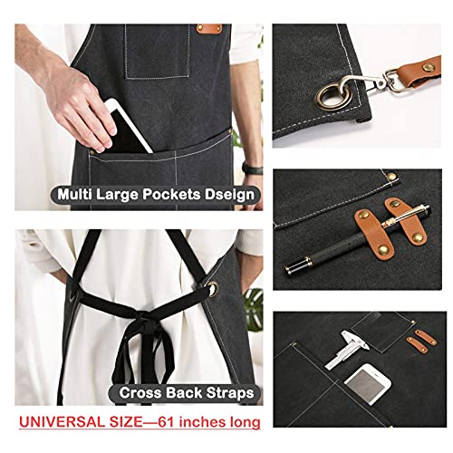 Zomao Chef Apron,Cross Back Apron For Women And Men,Cotton Canvas Apron With Adjustable Straps And Large Pockets,Kitchen Cooking Baking Bib Apron #TOP4