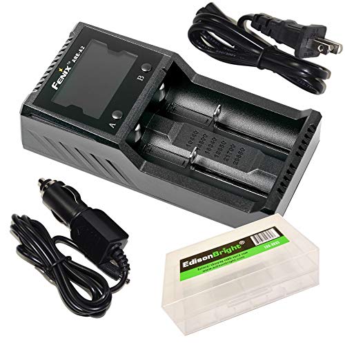 Fenix are-A2 Home/in-car Battery Charger for 21700/18650/16340 with EdisonBright BBX5 Battery Carry case