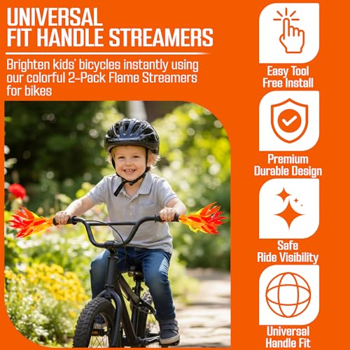 Iconikal Flame Streamers for Bicycle or Scooter Handlebar,