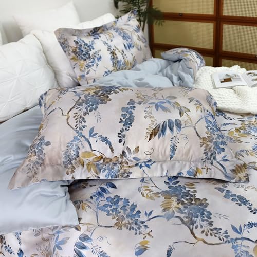 Luxury Cotton Tencel Duvet Cover Set Twin Size 3 Piece, 60% Lyocell & 40% Cotton, Super Soft, Breathable,and Eco-Friendly Floral Bedding with Zipper Closure and Corner Ties - Image 4
