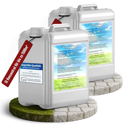 A.K.B. Algen & Grünbelagentferner Konzentrat 20-Fach - 10l für bis zu 3000 m² - Hochwirksam gegen Grünbelag, Algen & Flechten - Steinreiniger intensiv Aussen, Fassadenreiniger & Terrassenreiniger