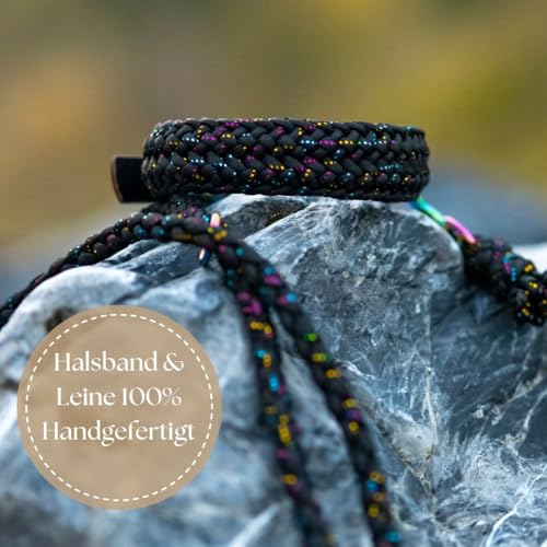 Ben&Bruno Hundehalsband | Breit & Verstellbar | 100% Handgefertigt | Robust, Sicher & Langlebig | Starkes Paracord Halsband | Halsbänder für Kleine, Mittelgroße & Große Hunde | Schwarz - L