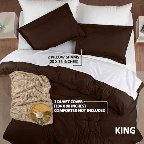 Duvet Cover King, 3 Piece Cotton Like Polyester with Zipper Closure, Brown by Utopia Bedding - Image 2