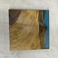 Vista 28 de Mesa de epoxi transparente, mesa de sofá con forma cuadrada, mesa auxiliar de resina de madera, mesa de centro de madera con borde natural para sala