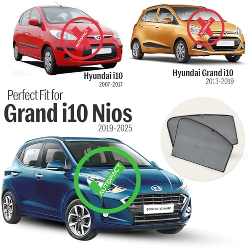 Image of Autofact Car Sunshades for Hyundai Grand I10 Nios (2019 to 2025), UV Protection, Useful Car Accessories, Custom fit Sun Shades for Side Windows, Set of 4