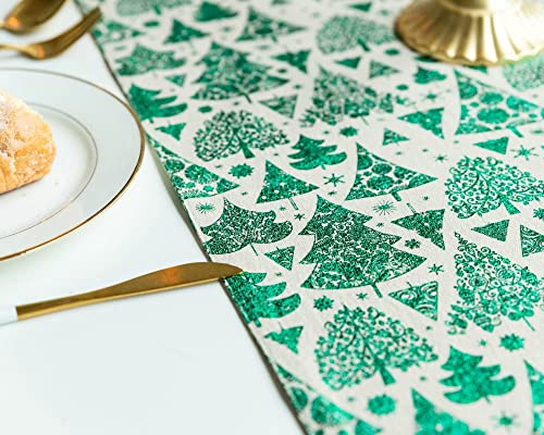 Chemin de table vert sapin coton 33x180 cm pour déco table Noël