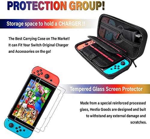 Switch Accessories Bundle for Nintendo Switch, Kit with Carrying Case, Screen Protector, Compact Playstand, Switch Game Case, Joystick Cap, Charging Dock,Steering Wheel for Nintendo Switch, (18 in 1)