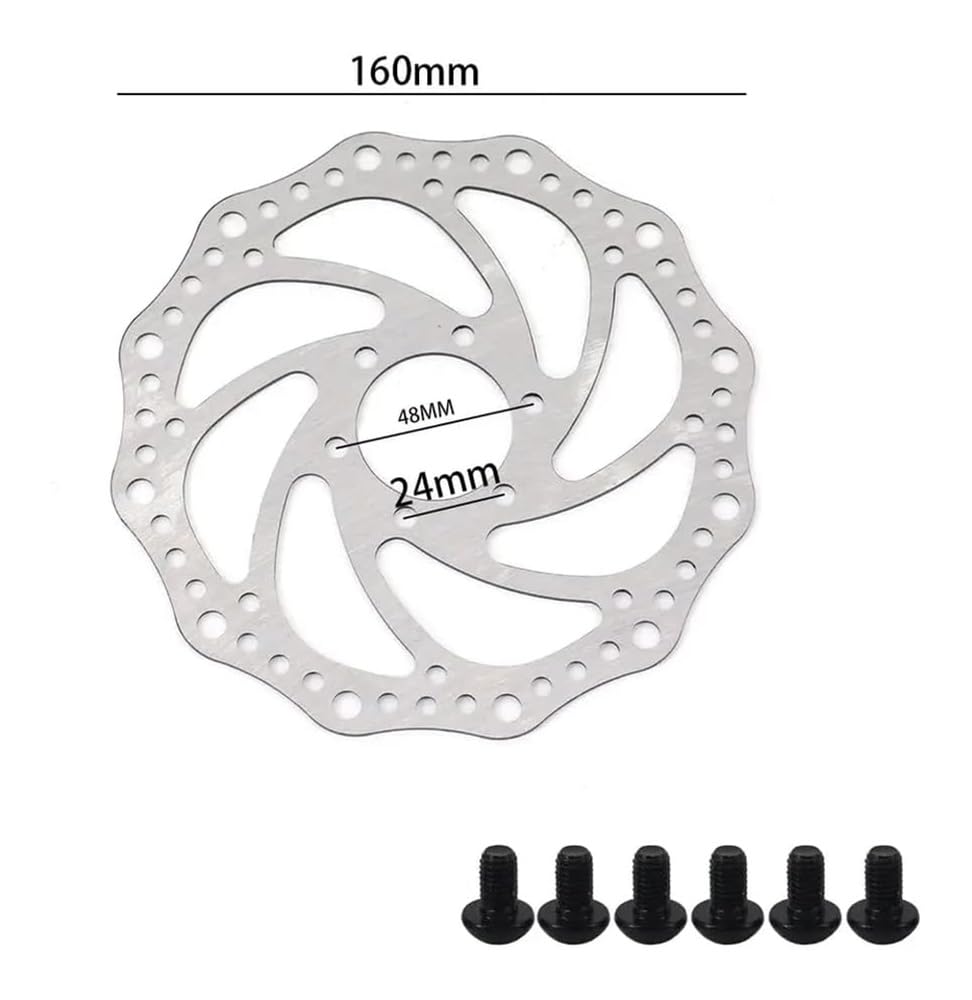 Rotore del freno a disco for bicicletta a 6 bulloni da 160 mm di ricambio for mozzi a ruota libera filettati Flangia da 48 mm compatibile con i sistemi di freno a disco del mozzo della bici