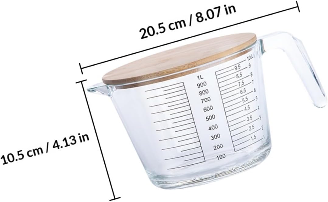SUPVOX Baking Measuring Cup 1000ml Heat-resistant Glass Measuring Jug with Wooden Lid Graduated Cups for Home Kitchen Baking and Cooking