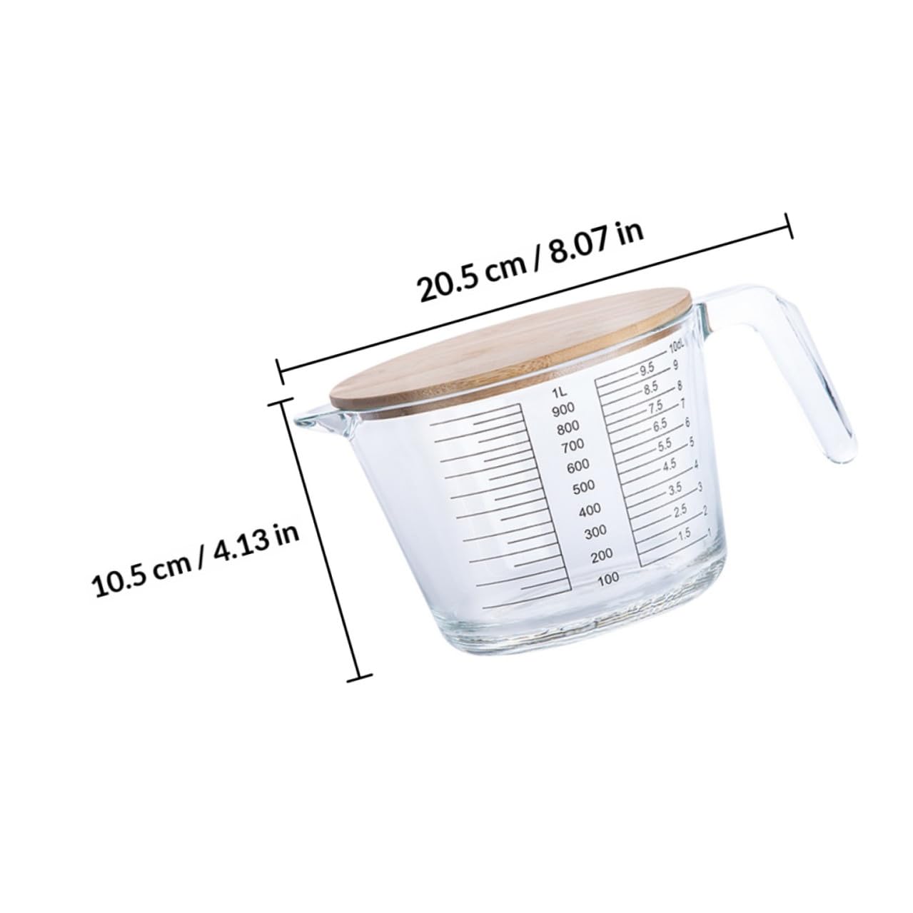 Healvian Tasse à Mesurer en Verre avec Couvercle en Bois, Graduée et Réutilisable, pour Liquides et Crèmes Cuisine et Pâtisserie