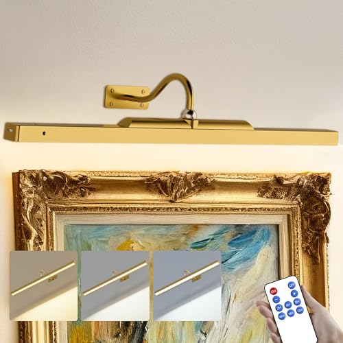 Image of 24 Inch Picture Light for Wall - Battery Operated Wireless Wall Sconce with Remote & Timer for Artwork, Portrait, Photo & Frame (Antque Gold)