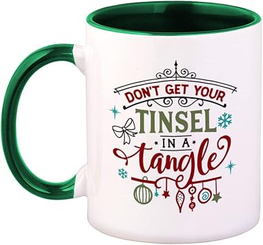 Style In Print Ceramic Colorful Coffee Mug 11 Ounces Do Not Get Your Tinsel in A Tangle Star Decorations Style B Tea Cup Christmas Snowflakes Green Inner Handle, Green, CHMUG_PR20I3930_WG