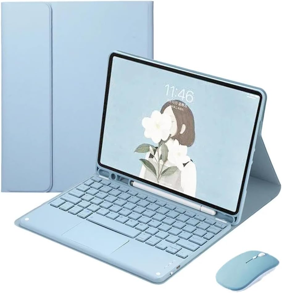 Keyboard Case for Samsung Galaxy Tab A7 10.4 inch (SM-T500/T503/T505/T507/T509), Cover with Keyboard and Mouse, with Pencil Holder, Stand, Detachable Keyboard, Rechargeable, Trackpad (Sky Blue)