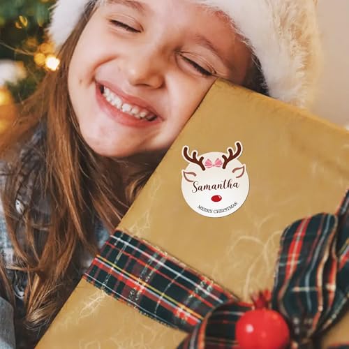 Image of 30pcs Personalized Christmas Stickers with Name, Custom Reindeer Waterproof Christmas Gift Tags for Gift Box Holiday Decorations, Stockings, Party Favors, 3 inch