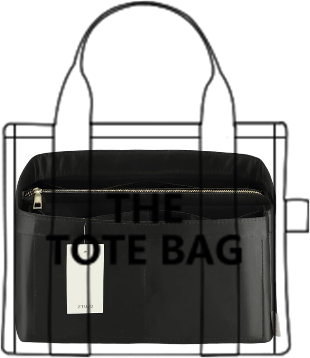 Purse Organizer Insert For Handbags, Purse Organizer With Zipper, Neverfull Organizer, Bag Organizer For Speedy Neverfull ONTHEGO Tote, Handbag and More (Silky Black, X-Large)